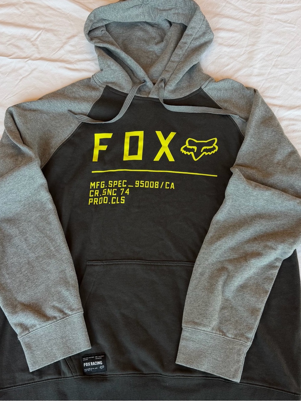 Fox Racing Gray Black Pullover Hoodie Size Large